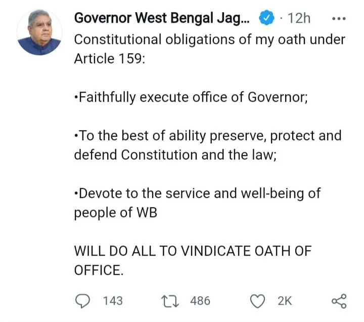 সাংবিধানিক দায়িত্ব নিয়ে মধ্যরাতে রাজ্যপালের ট্যুইট, জল্পনা চরমে